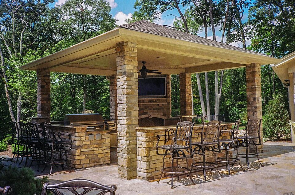 stone masonry - stone outdoor kitchen